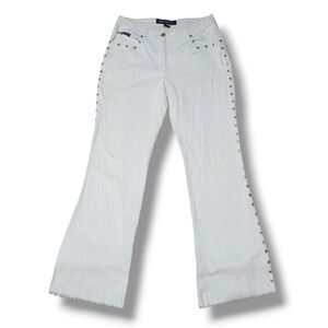 Vtg Blue Asphalt Corduroy Flare Jeans-Size 9-Grommet Detail-Raw Hem-Low Rise-Y2K